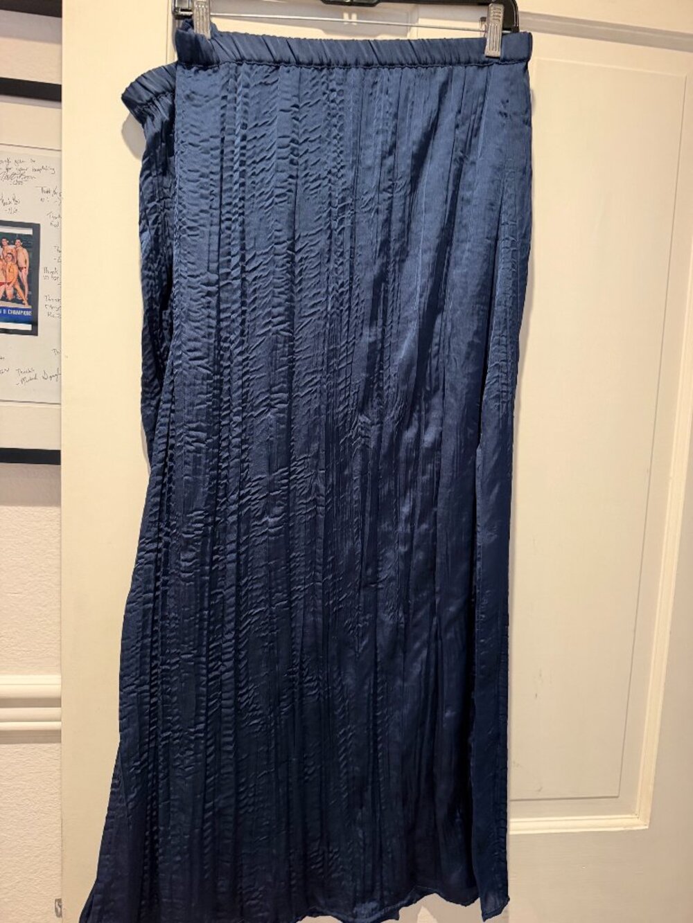 NWT J. Crew Navy Crinkle Satin Maxi Skirt - Size 2X